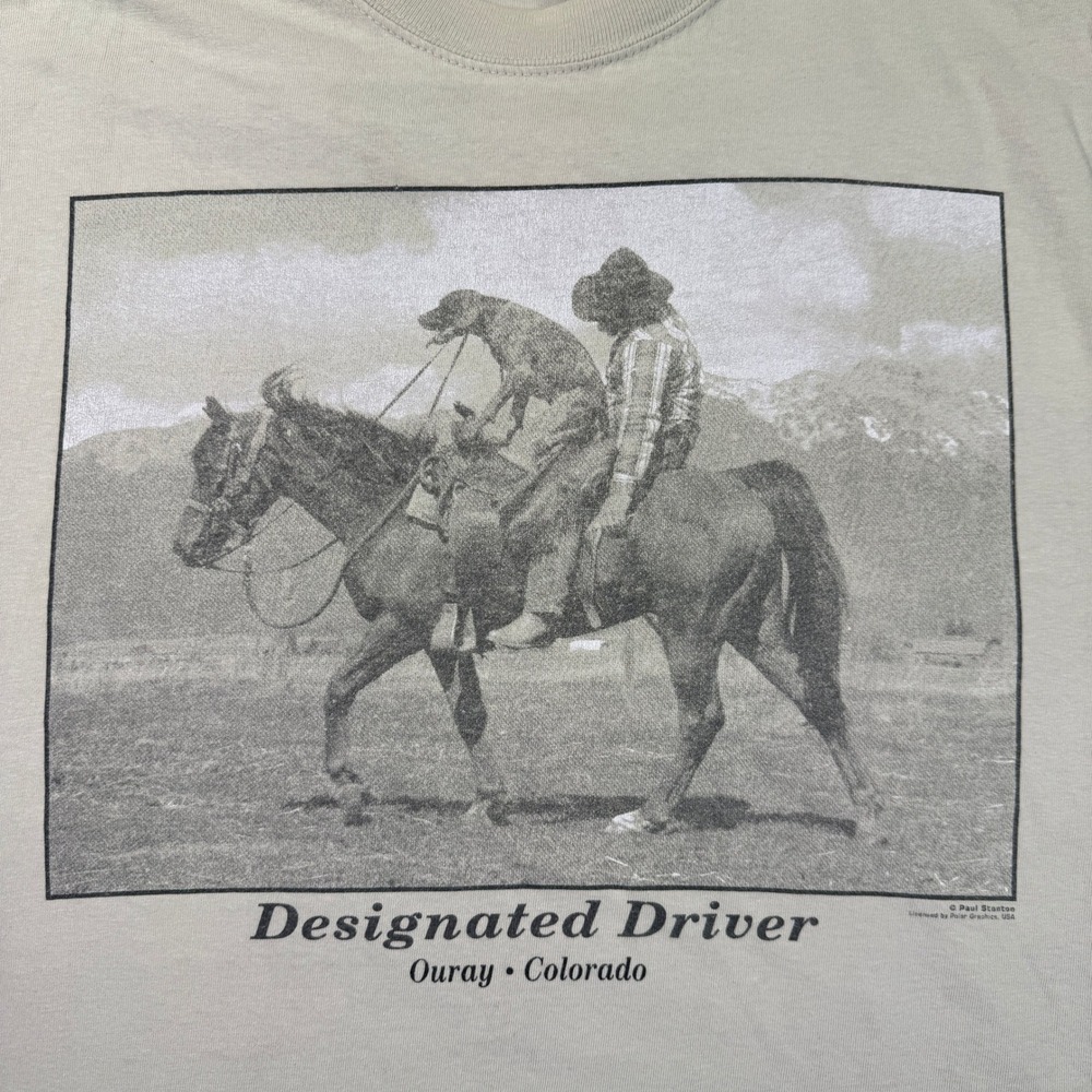 VTG Designated Driver Drunk Cowboy T-Shirt Men's XL Ouray CO Horse Dog Hanes USA - Picture 2 of 7